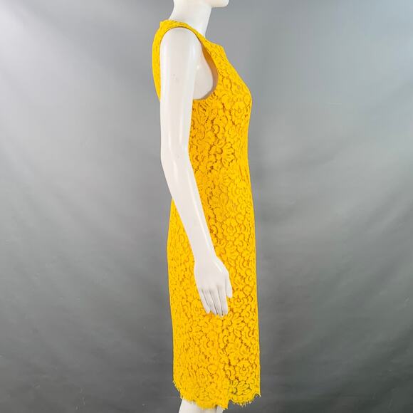 MICHAEL KORS Size 4 Yellow Mustard Cotton Blend Lace A-Line Cocktail Dress - Picture 3 of 7